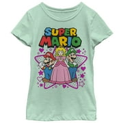 Girl's Nintendo Super Mario Character Trio Graphic Tee Mint Small